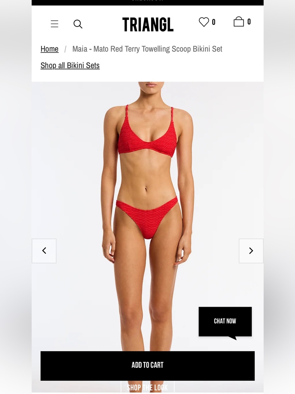 Triangl Maia - Mato Red Terry Towelling Scoop Bikini Set (L,S)